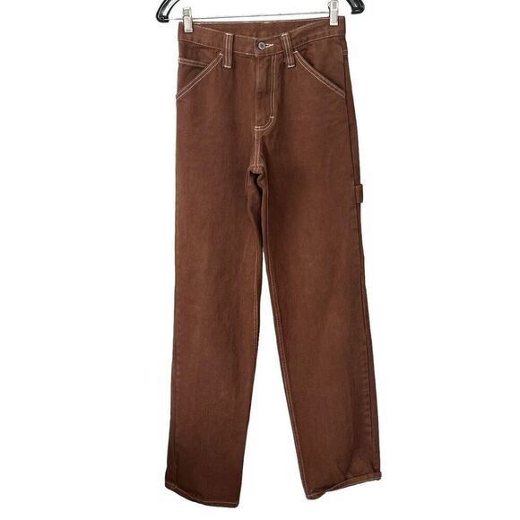 J. Galt Denim - J. Galt Brandy Melville Jeans S High Rise Wide Leg Carpenter Pants Utility Brown